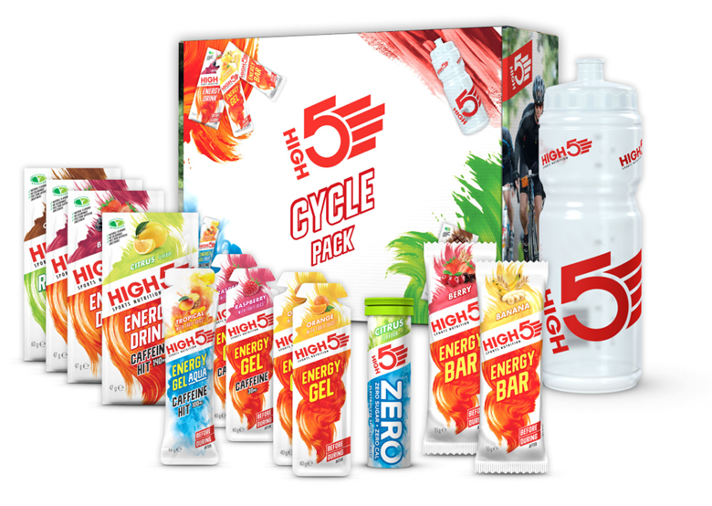 Zestaw żeli, batonów i napojów z bidonem HIGH5 Cycle Pack